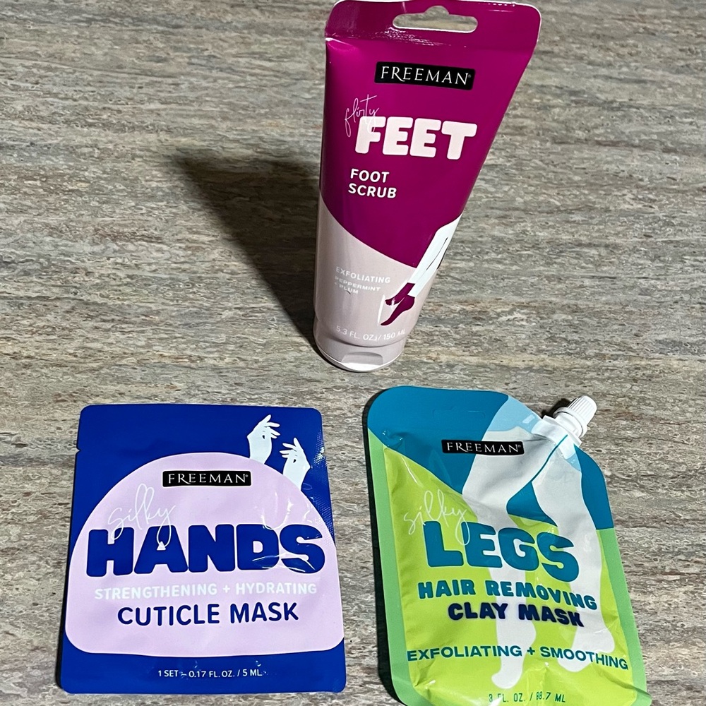 New Freeman foot scrub, hands cuticle mask, legs hair removing clay mask set